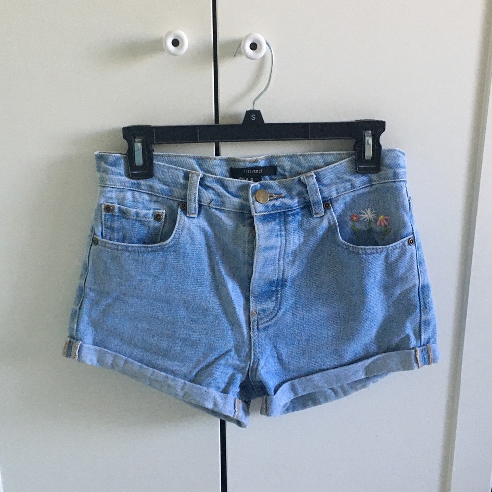 Embroidered jean shorts